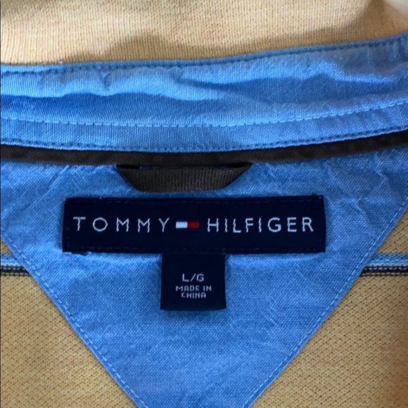 Men’s Yellow Striped Tommy Hilfiger Polo Size L - Picture 4 of 4